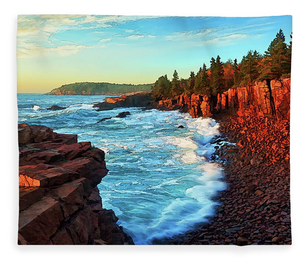 Otter Point Cliffs Fleece Blanket featuring the photograph Ocean Energy by ABeautifulSky Photography by Bill Caldwell