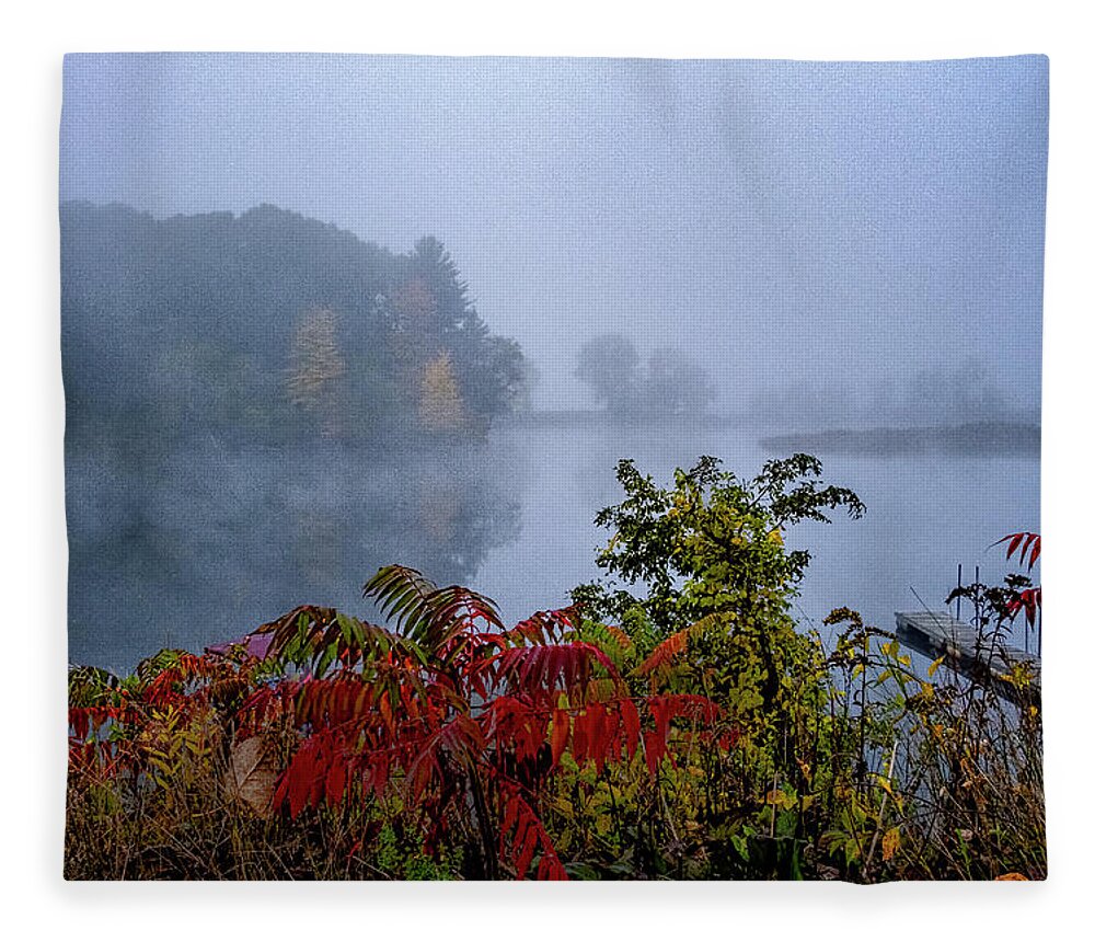 Hayward Garden Putney Vermont Fleece Blanket featuring the photograph October Fog II by Tom Singleton