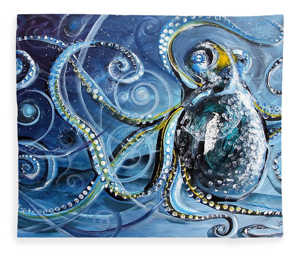 Octopus Fleece Blanket featuring the painting Octopus of Nine Brains by J Vincent Scarpace