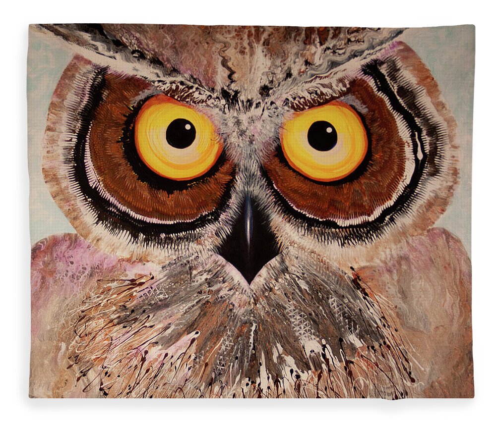 Owl Fleece Blanket featuring the painting OL Shock by Laurel Bahe