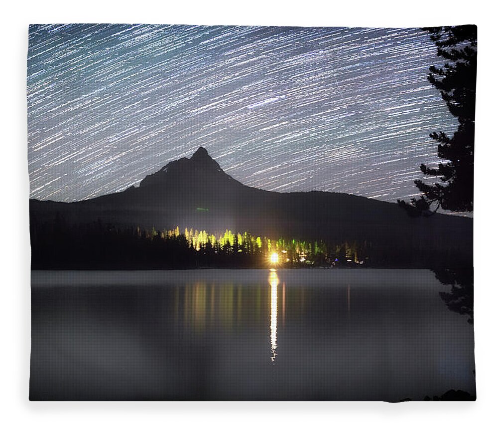Night Fleece Blanket featuring the photograph Olallie Star Trails by Cat Connor