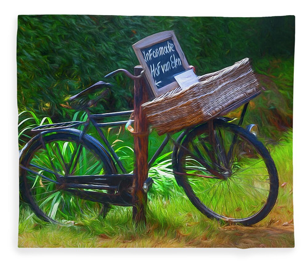 Barn Fleece Blanket featuring the photograph Old Antique Bicycle Painting by Debra and Dave Vanderlaan