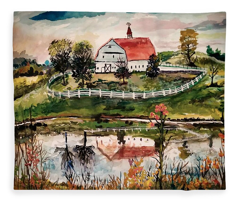 Country Landscape Fleece Blanket featuring the painting Old Barn on I65 by Mike Benton