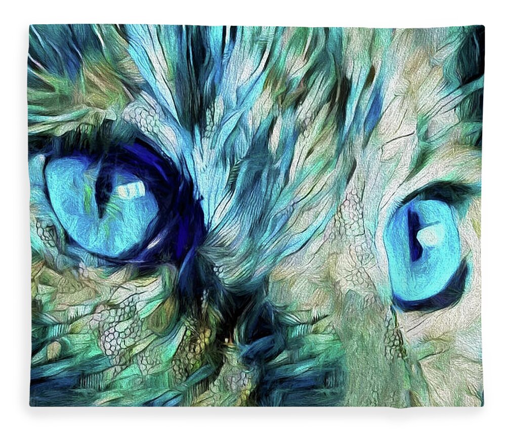 Cat Fleece Blanket featuring the digital art Old Blue Eyes is Back by Peggy Collins