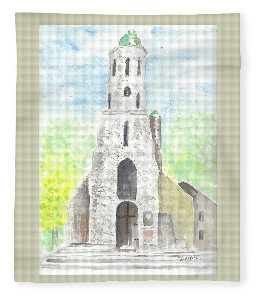 Old Fleece Blanket featuring the painting Old Budapest Church by Claudette Carlton