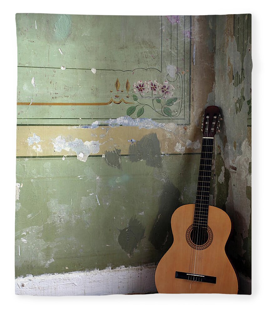 Music Fleece Blanket featuring the photograph Old Guitar by Kursad