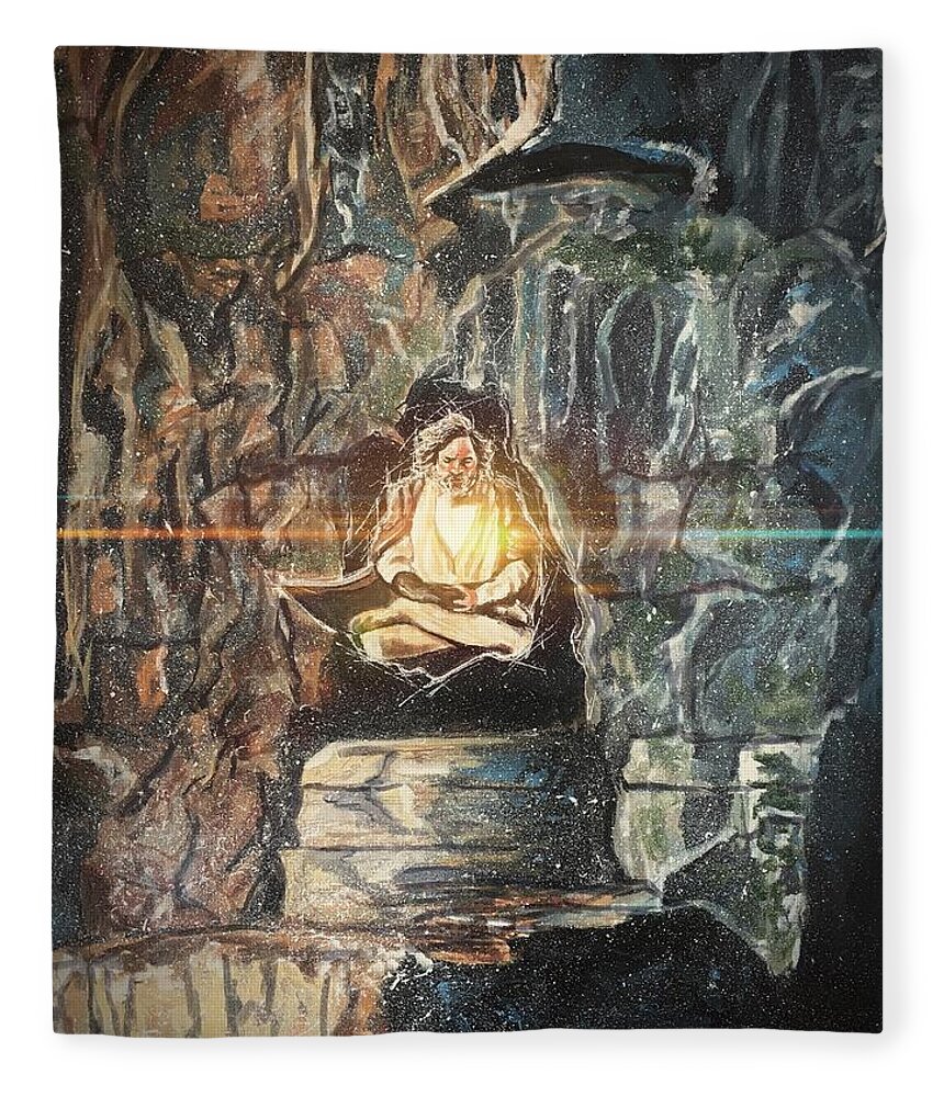 Jedi Fleece Blanket featuring the painting Old Jedi Mind Trick by Joel Tesch