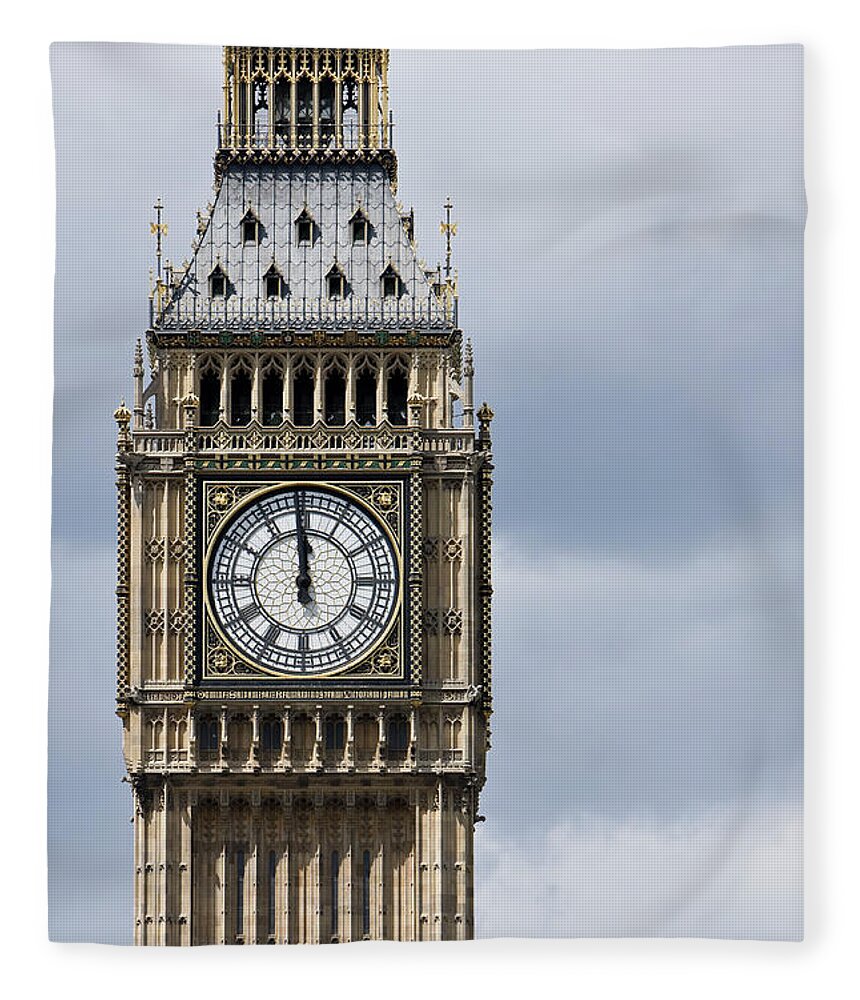 Clock Tower Fleece Blanket featuring the photograph One Minute To 12 Oclock by Btrenkel