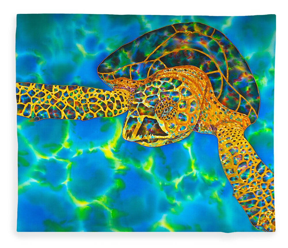 Turtle Fleece Blanket featuring the painting Opal Sea Turtle by Daniel Jean-Baptiste