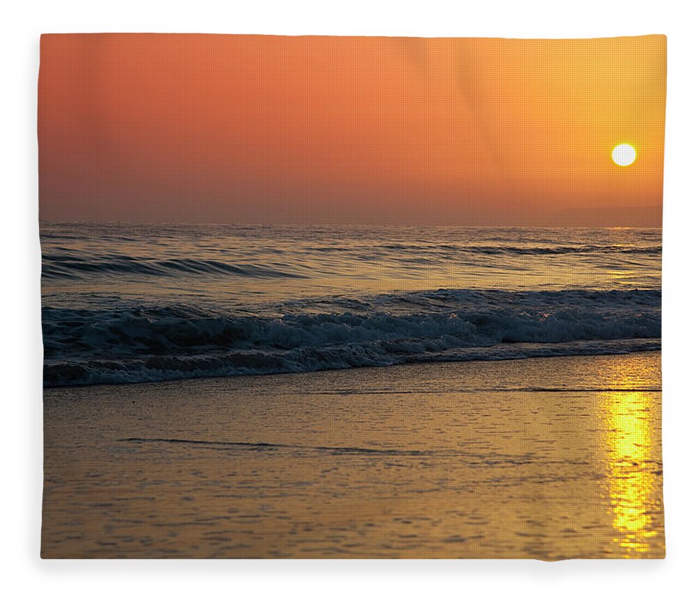 Water's Edge Fleece Blanket featuring the photograph Orange Sunset by Fernandoah