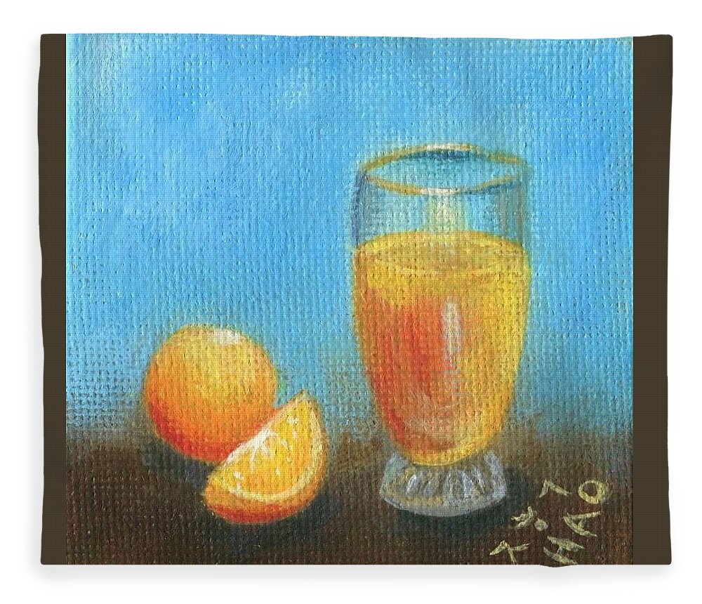 Orange Fleece Blanket featuring the painting Oranges and Juice by Helian Cornwell