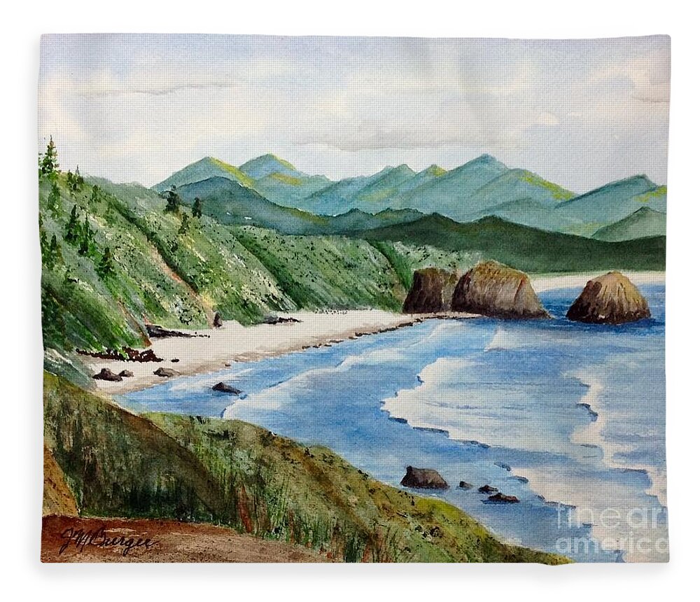 Coast Fleece Blanket featuring the painting Oregon Coast by Joseph Burger