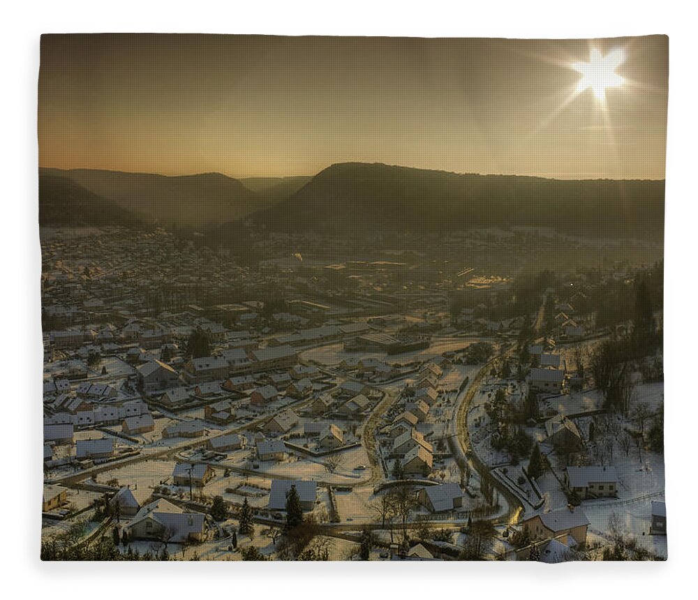 Tranquility Fleece Blanket featuring the photograph Ornans Town by Philippe Saire - Photography