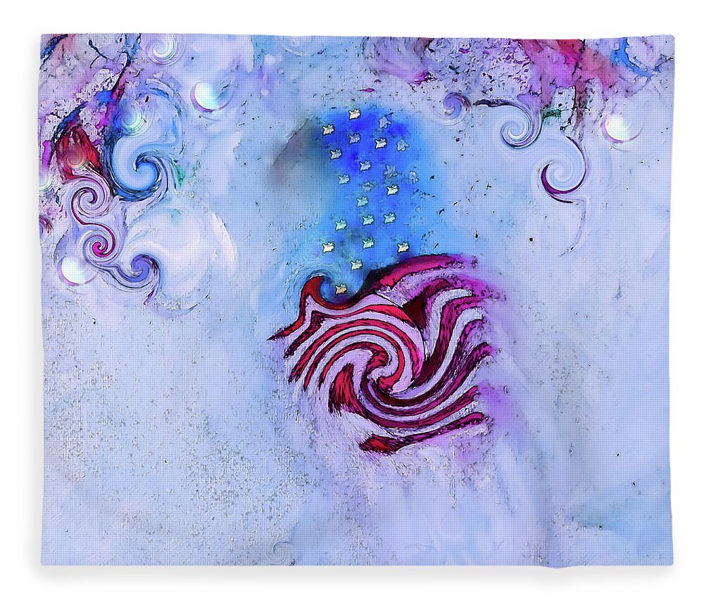 Flag Fleece Blanket featuring the digital art Our Flag And Fire Works by Lisa Kaiser