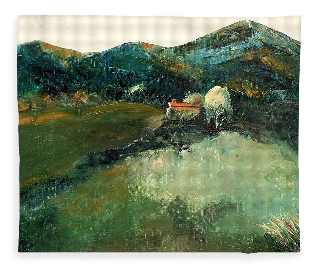 Landscape Fleece Blanket featuring the painting Our Tuscan Villa View by Kim Shuckhart Gunns