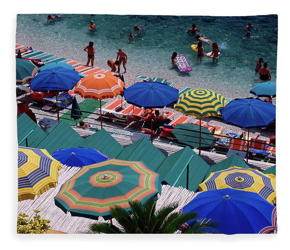 Shadow Fleece Blanket featuring the photograph Overhead Of Umbrellas At Private by Dallas Stribley