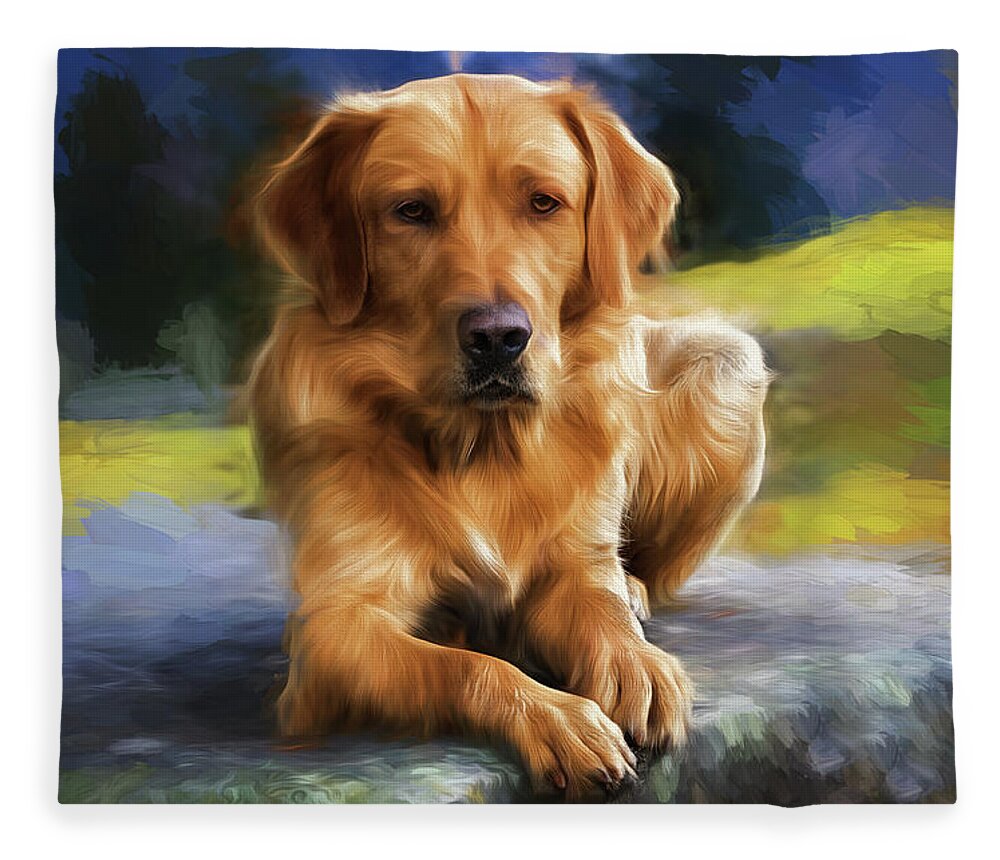 Dog Fleece Blanket featuring the painting Painting of a Golden Retriever by Doreen Erhardt