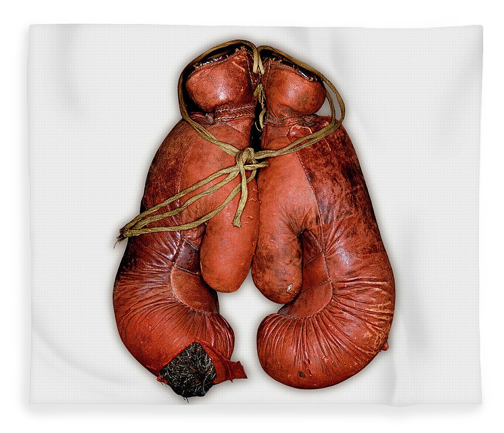 White Background Fleece Blanket featuring the photograph Pair Of Boxing Gloves, Close-up by John Rensten