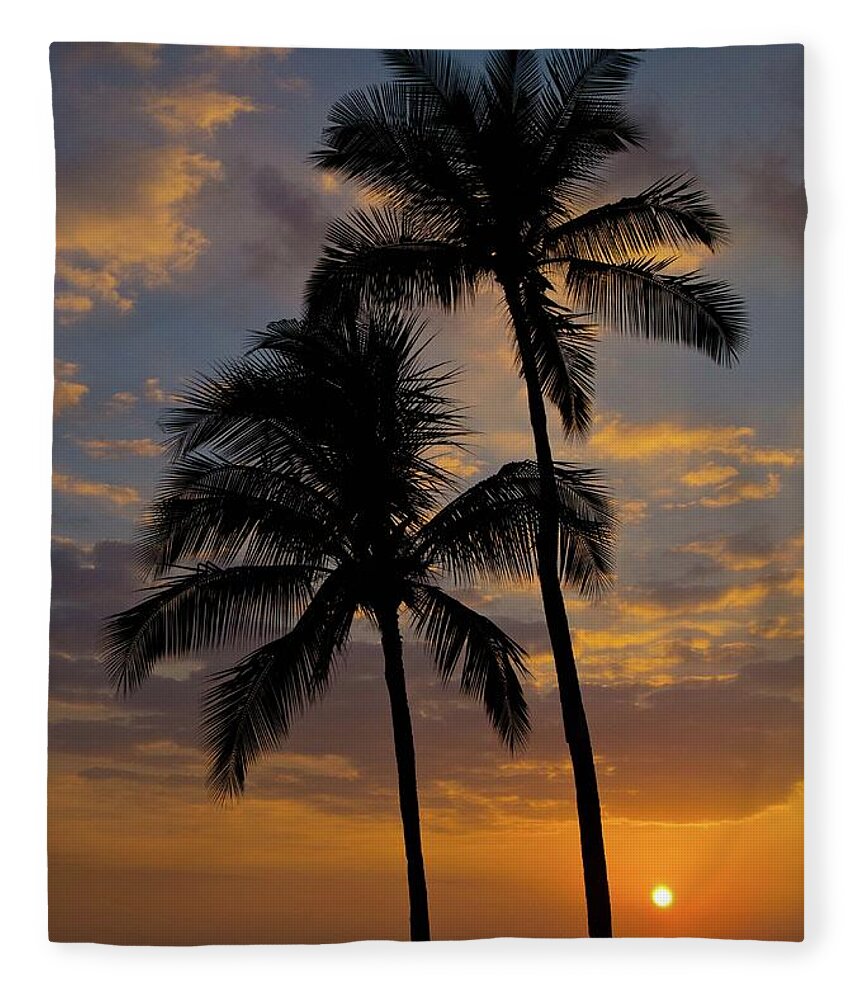 Hawaii Fleece Blanket featuring the photograph Palm Tree Sunset by Doug Davidson