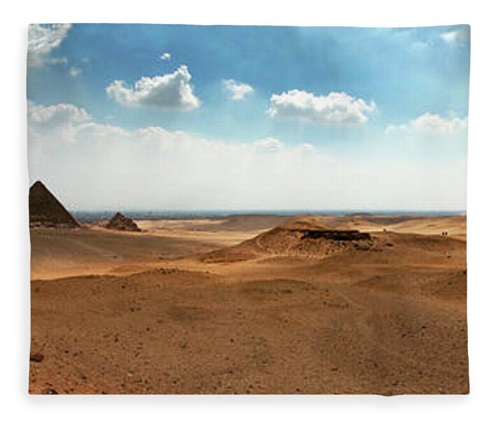 Panoramic Fleece Blanket featuring the photograph Panoramic Of The Giza Pyramids On A by Brunette