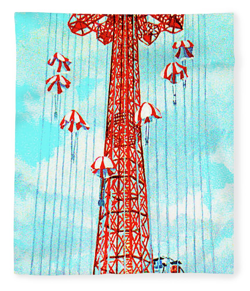  Fleece Blanket featuring the painting Parachute Jump Towel Version by Bonnie Siracusa