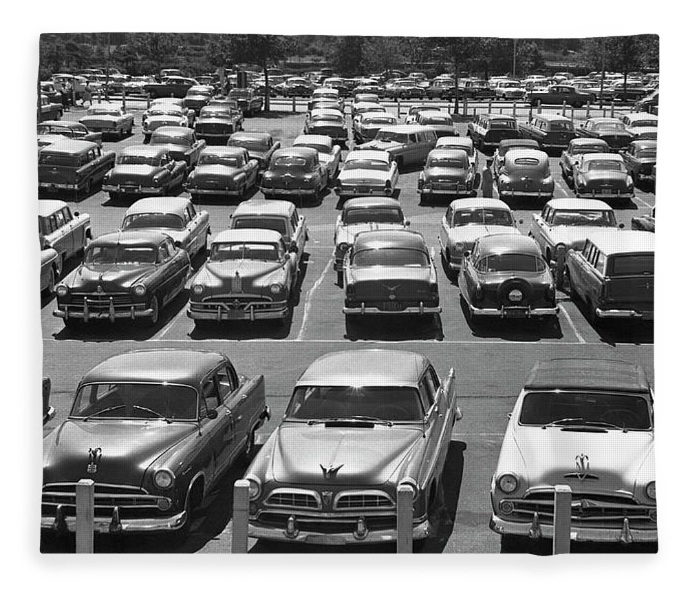 1950-1959 Fleece Blanket featuring the photograph Parking Lot Full Of Cars by George Marks
