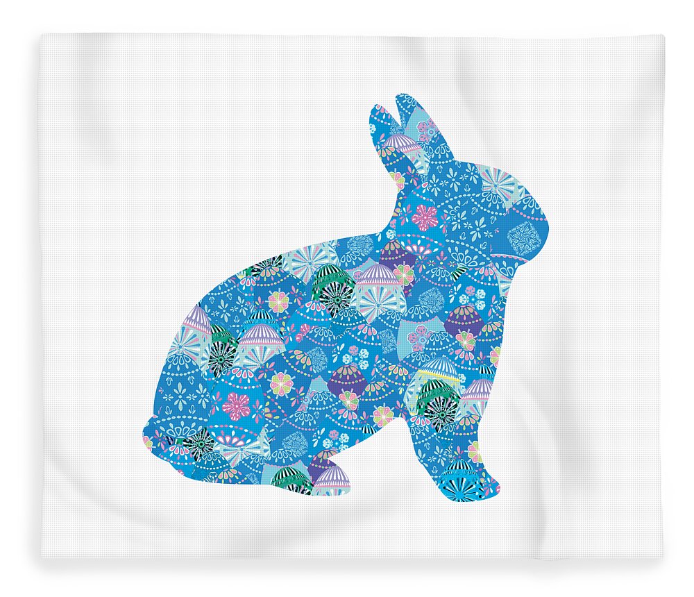 Whimsy Fleece Blanket featuring the digital art Patchwork Bunny Rabbit by Marianne Campolongo