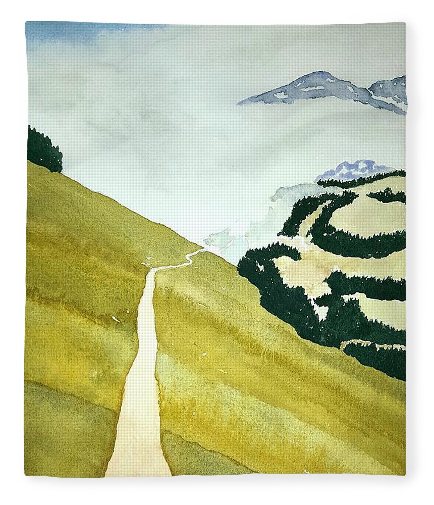 Watercolor Fleece Blanket featuring the painting Path of Lore by John Klobucher