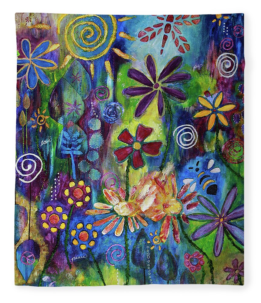 Whimsical Fleece Blanket featuring the painting Peace Love and Joy by Winona's Sunshyne