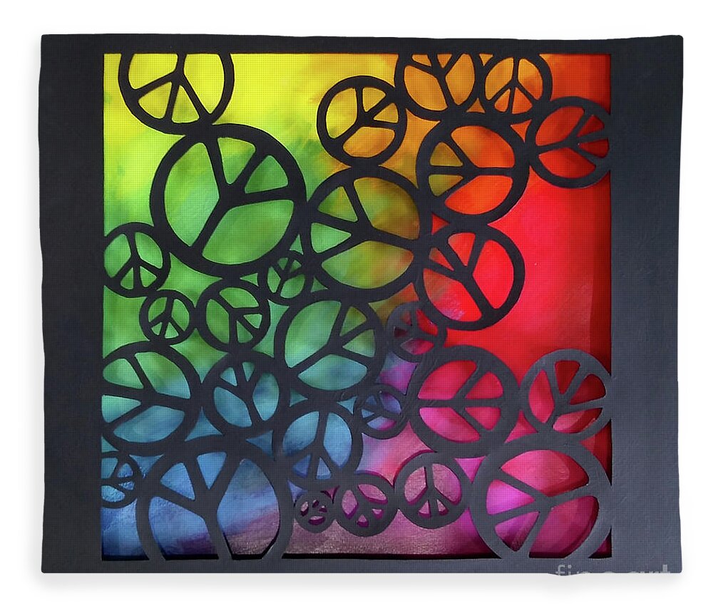 Peace Symbol Fleece Blanket featuring the mixed media Peace Out by Phyllis Howard