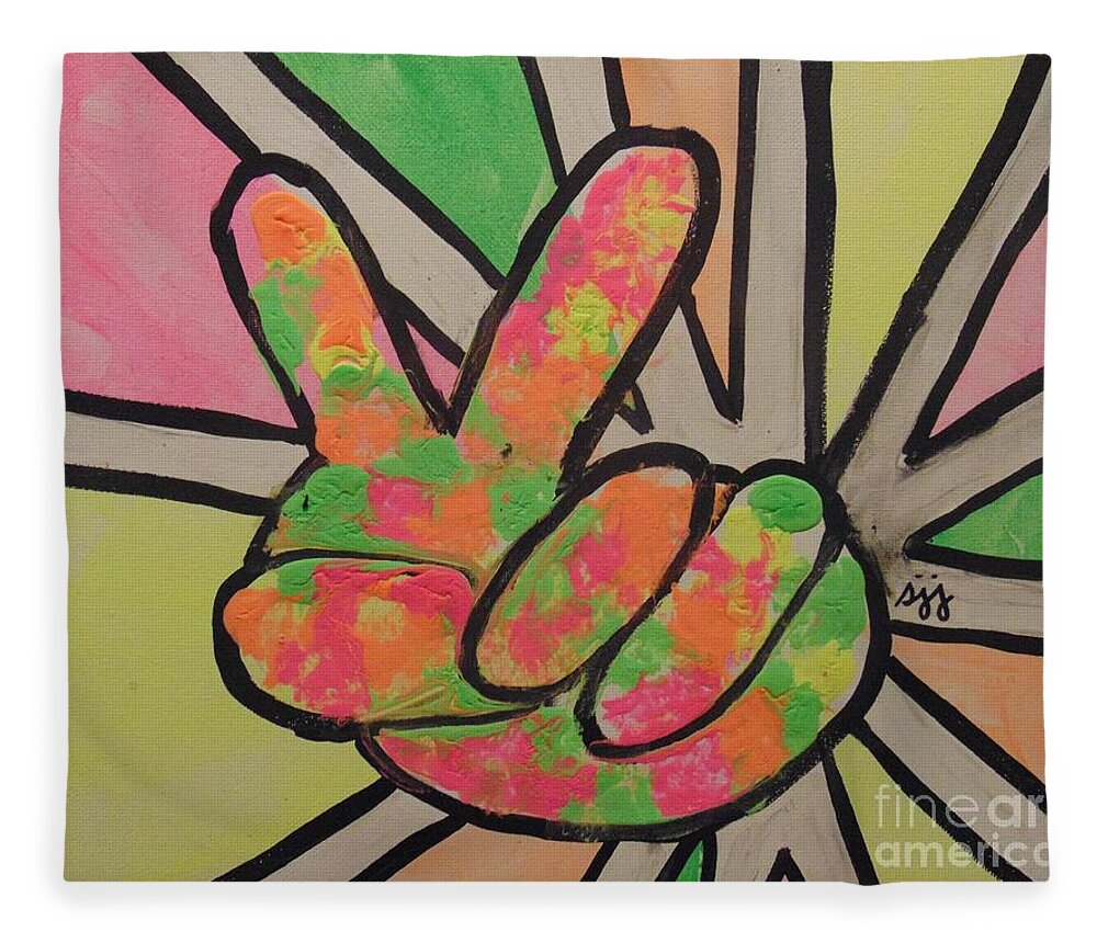 1960s Fleece Blanket featuring the painting Peace Sign by Saundra Johnson
