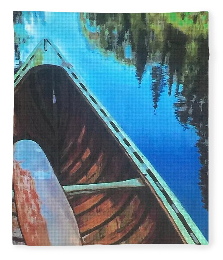 Canoe Fleece Blanket featuring the painting Peaceful Portage by Cara Frafjord