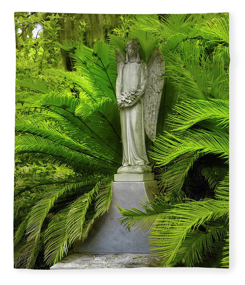 Cemetary Fleece Blanket featuring the photograph Peaceful Thoughts at Bonaventure Cemetary by Jon Glaser
