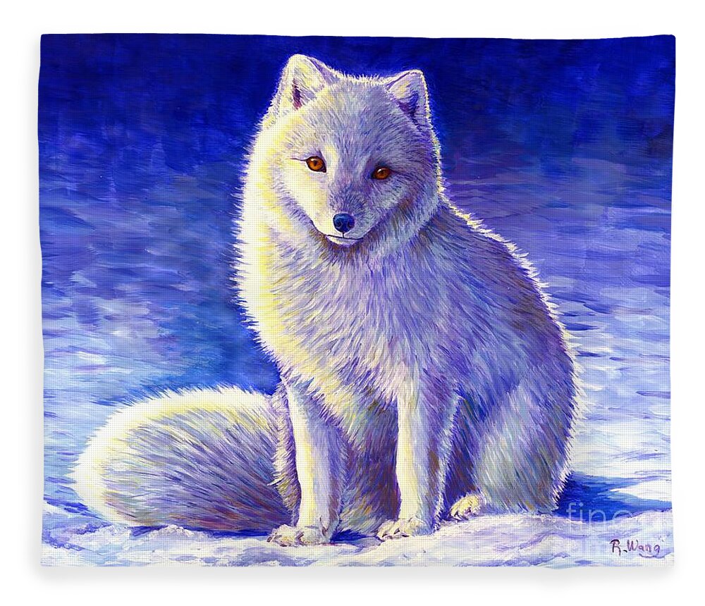 Arctic Fox Fleece Blanket featuring the painting Peaceful Winter Arctic Fox by Rebecca Wang