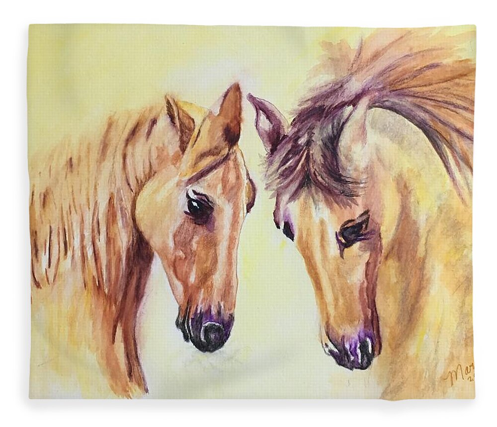 Animals Fleece Blanket featuring the painting Peanut and Buttercup by Maris Sherwood