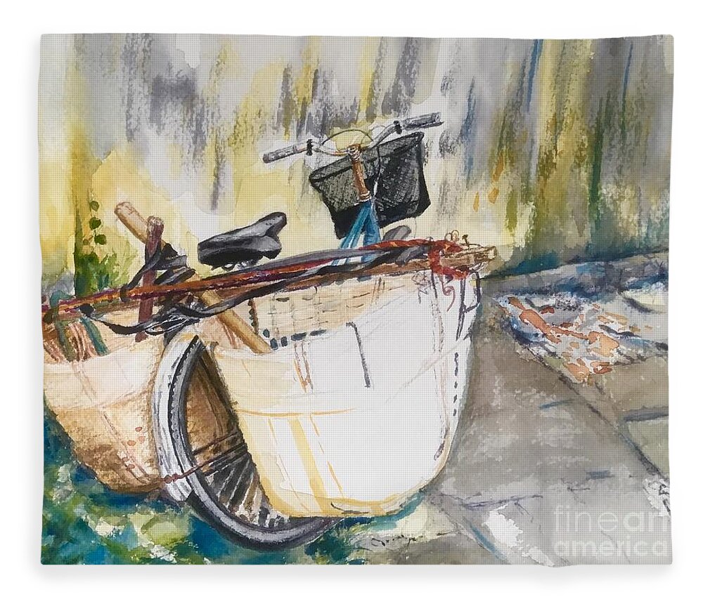 Bike Fleece Blanket featuring the painting Pedal Power by Sonia Mocnik