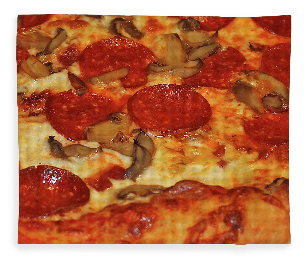 Pepperoni Pizza Mushrooms Fleece Blanket featuring the photograph Pepperoni Pizza Mushrooms by David Frederick