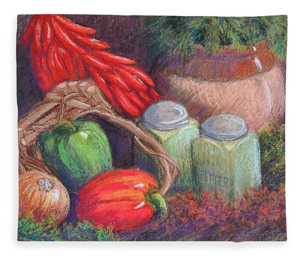 Still Life Fleece Blanket featuring the pastel Peppers, Etc. by Candy Mayer
