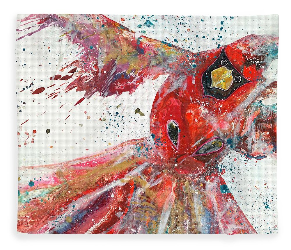 Red Cardinal Fleece Blanket featuring the painting Perch by Kasha Ritter