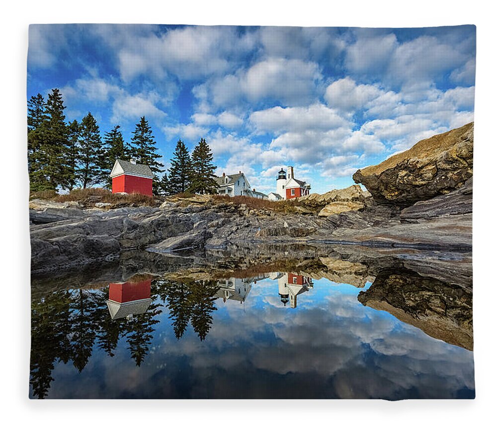 Bristol Fleece Blanket featuring the photograph Perfect Reflections - Pemaquid Point Light by Robert Clifford