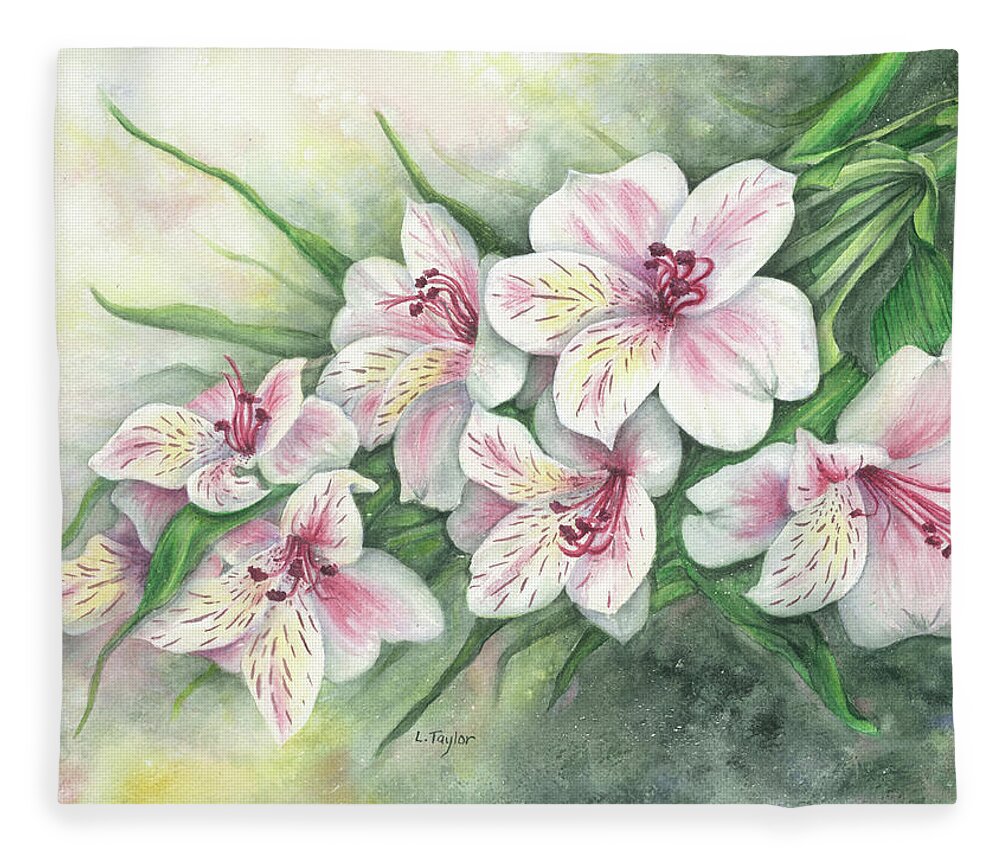 Floral Fleece Blanket featuring the painting Peruvian Lilies by Lori Taylor