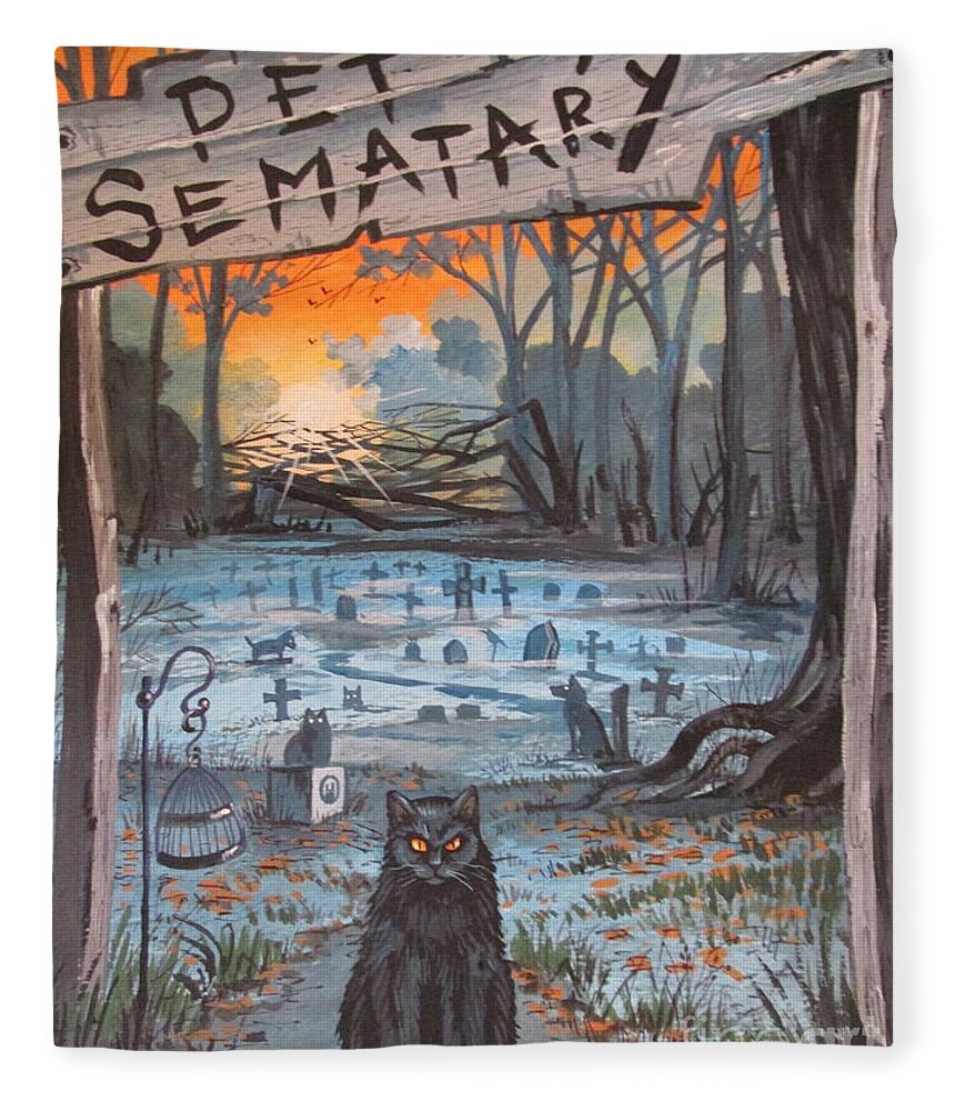 Print Fleece Blanket featuring the painting Pet Semetary by Margaryta Yermolayeva