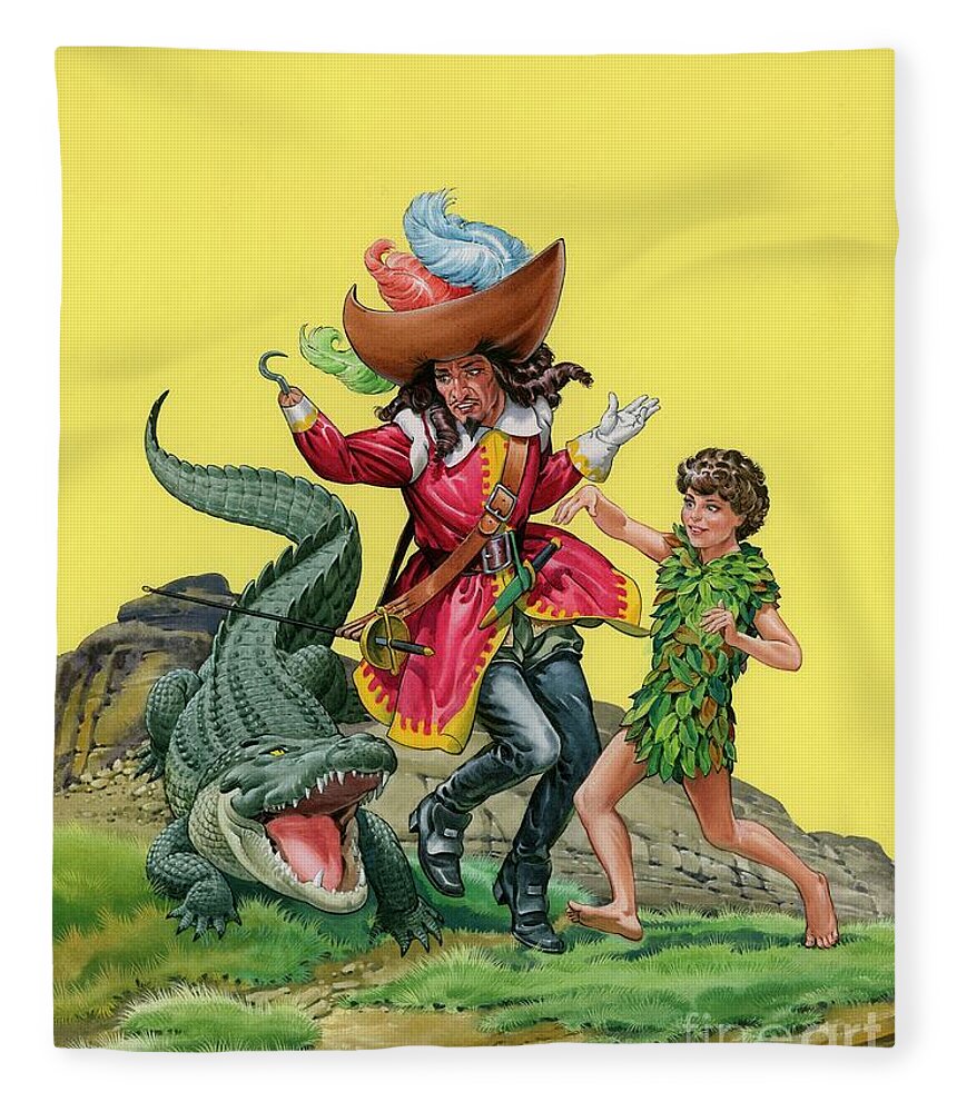 Peter Pan, Captain Hook And The Crocodile Fleece Blanket by Quinto
