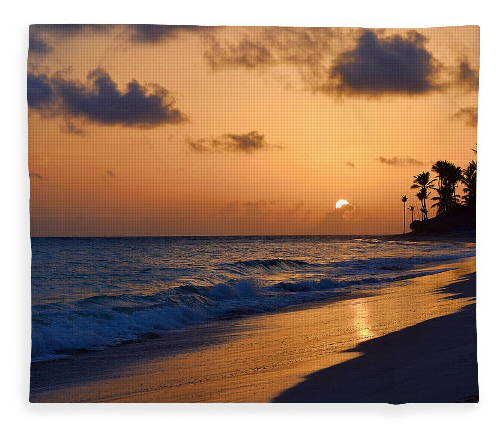 Beach Fleece Blanket featuring the photograph Photo 61 beach sunset by Lucie Dumas
