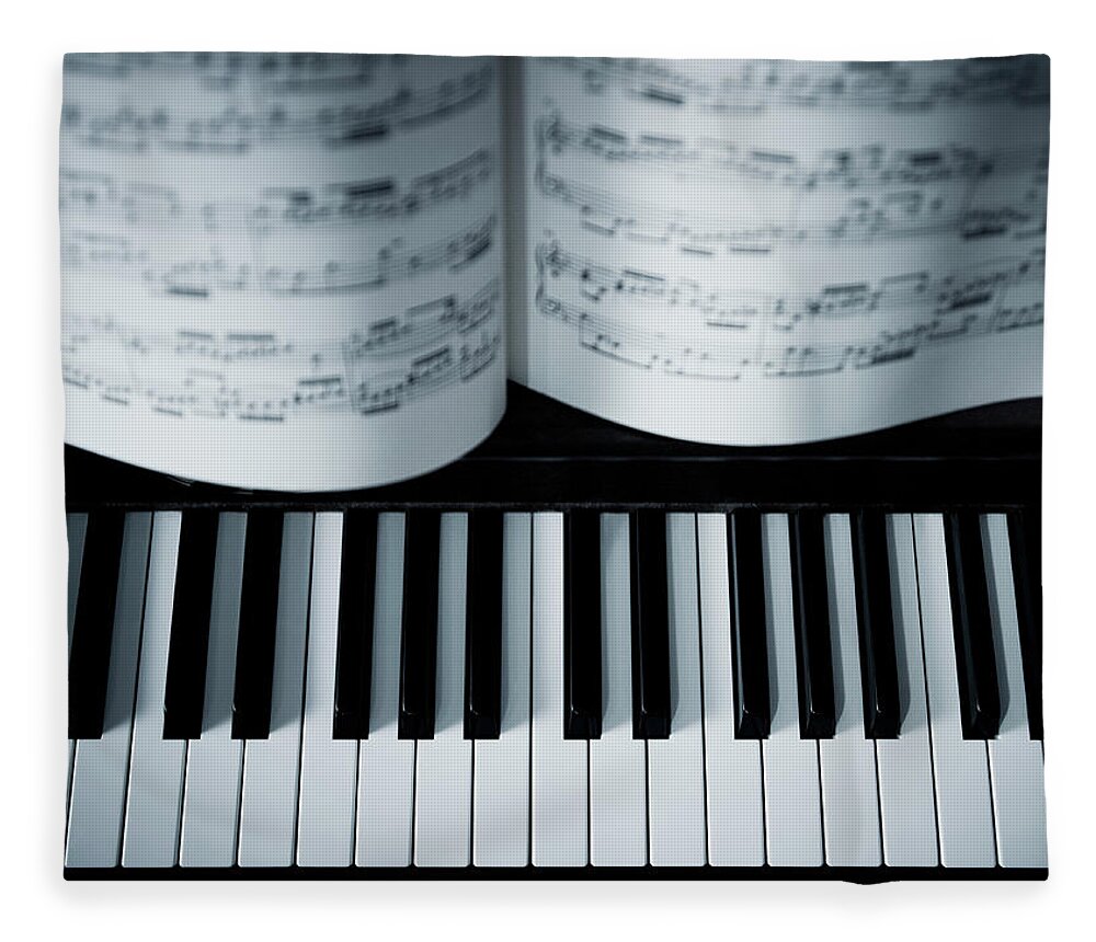 Piano Fleece Blanket featuring the photograph Piano With Music by Adam Gault