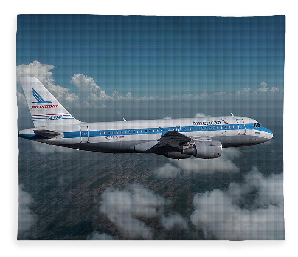 American Airlines Fleece Blanket featuring the mixed media Piedmont Airlines Retro Livery by Erik Simonsen