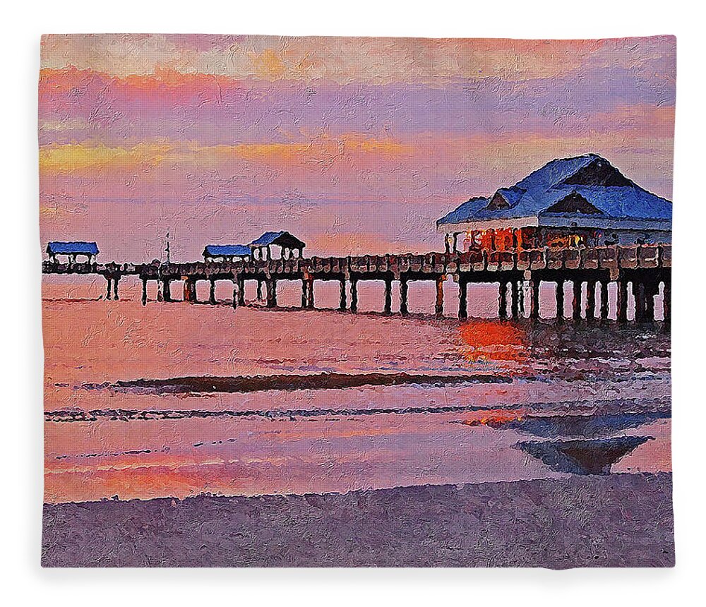 Pier Fleece Blanket featuring the painting Pier 60, Clearwater Beach - 05 by AM FineArtPrints