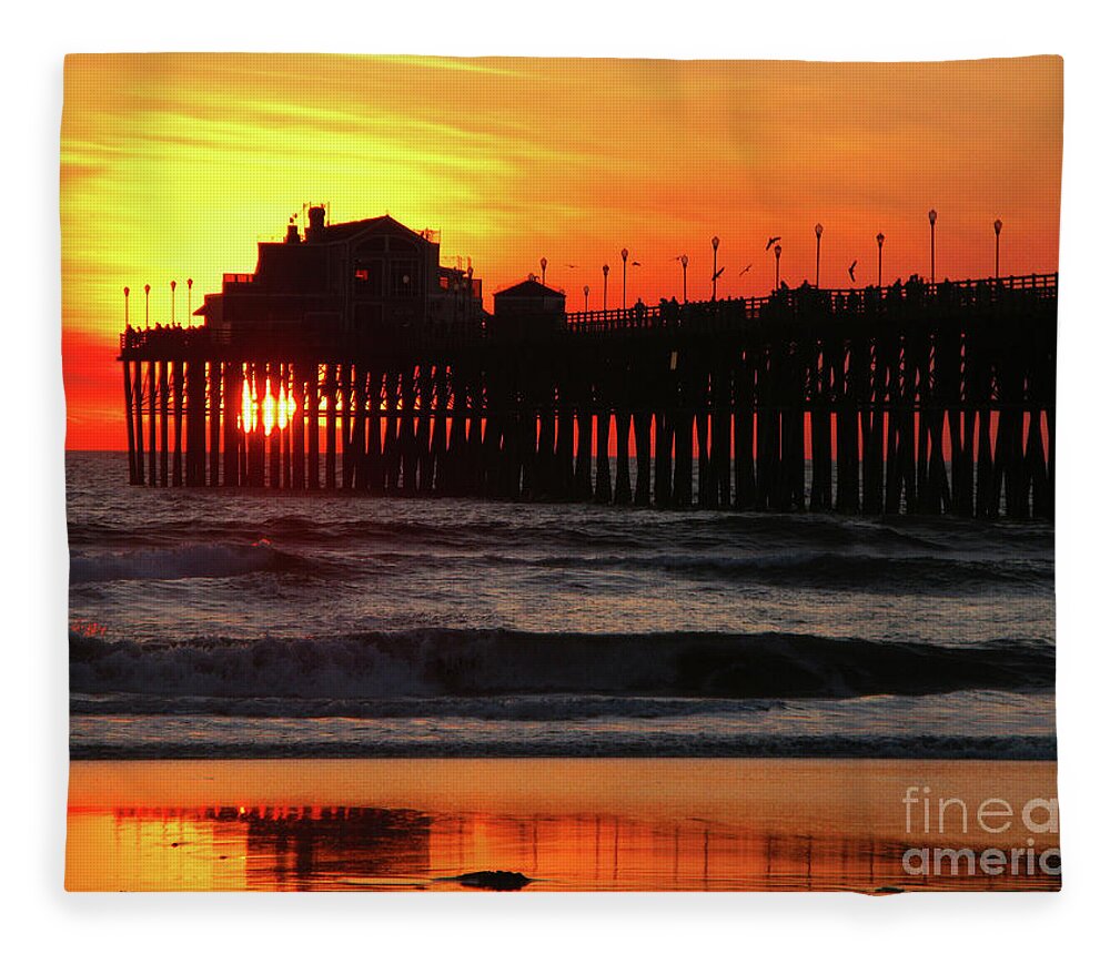 Pacific Ocean Fleece Blanket featuring the photograph Pier at Sunset by Terri Brewster