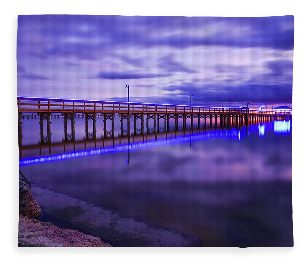 Pier Fleece Blanket featuring the photograph Pier Blues I by Christopher Rice