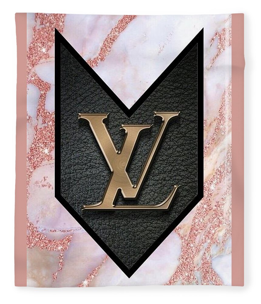 Pink and white marble featuring gold VL and black leather Fleece Blanket for Sale by Louis Vuitton